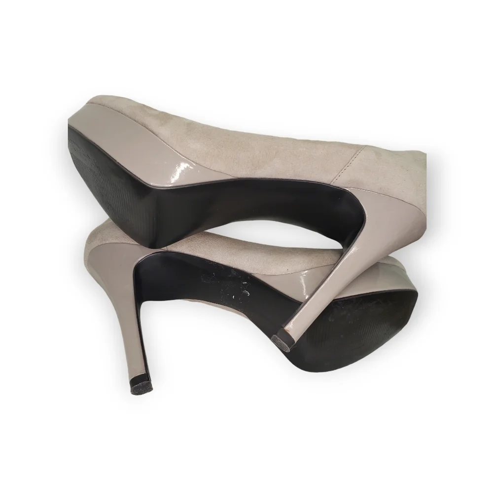 GUESS Suede & Patent Leather Platform Heels WGSHIRAH Size 8M Taupe